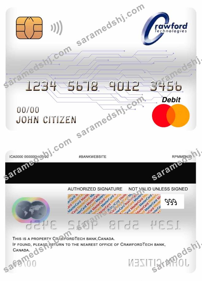 Canada Crawfordtech Bank mastercard debit card
